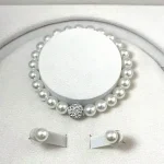 3 PCS Imitation Pearl Fireball Necklace Bracelet Earring Stud Jewelry Set Silver Color Crystal Stone Elegant Bridal Jewelry Gift 5