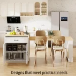 82.7"-56" Kitchen Island with Extendable Dining Table Faux Mable Kitchen Cart with Power Outlet Double-Sized Storage Rolling Ki 6