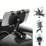 360 Degree Rotation Car Phone Holder Universal Dashboard Clip Mount Portable Adjustable GPS Navigation Bracket Horizontal Vertic 2