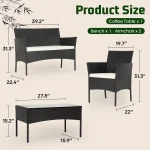 4-Piece Outdoor Patio Furniture Set with Coffee Table, Modern Rattan Chairs, Weather-Resistant for Porch Garden Lawn 2