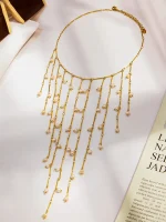 Sweet Collar Cascade Fringe Necklaces 18k Gold Plated Waterproof Non Tarnish Stainless Steel Long Tassels Necklace For Women 2