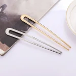 15cm U-Shaped Hair Fork Elegant Golden Silver-color Alloy Long Thick Hair French Hairpin Stick Women Girls Hair Accessories 3