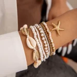 7Pcs Bohemian Shell Bracelet Set For Women Starfish Charm Rice Beads Wristband Bangle Girls Summer Beach Jewelry Accessories 2