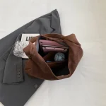Autumn and Winter Vintage Women's Bag Large Capacity Suede Shoulder Bag Solid Color Simple Casual Commuter Bag Retro Handbags 5