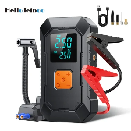 LEIBOO Car Jump Starter Air Pump Power Bank Lighting Portable Air Compressor 4 In 1 Cars Battery Starters Auto Tyre Inflator