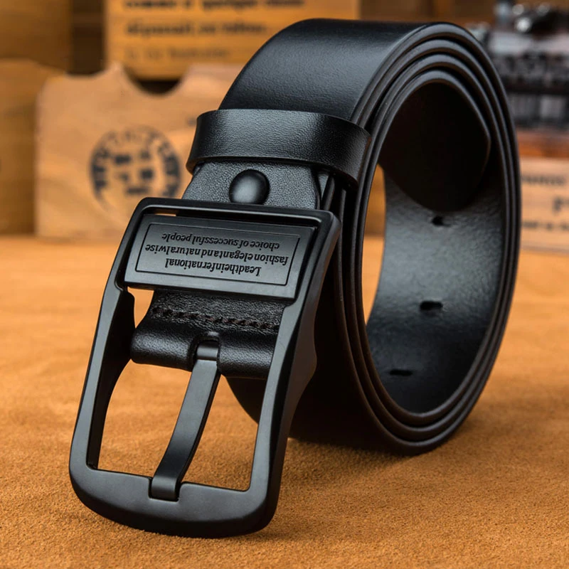 Men's leather belt, black buckle, new style, fashionable, trendy, light luxury, casual, versatile, suitable for jeans, pin buckl Men's leather belt, black buckle, new style, fashionable, trendy, light luxury, casual, versatile, suitable for jeans, pin buckl