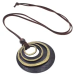 Leather Cord Chain Multilayer Wooden Pendant Necklaces for Women Men Vintage Jewelry Boho Long Sweater Necklace Jewelry Gifts 6