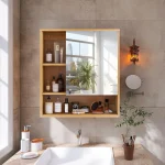 Bathroom Cabinet with Mirror Wall Bamboo Medicine Storage Shelves 5
