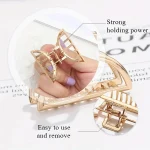 Fashion Simple Non Slip Mini Hollow Heart Metal Hair Claw Clips Gold Geometric Bangs Barrettes Hair Jaws For Women Girls Daily 6