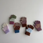 3-8Y Baby Gloves Winter Boys Girls Children's Cold Resistant Five Finger Knitted Finger Warmth Children's Half Finger Gloves 4