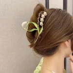 1PCS Bell Orchid Flowers Super Fairy Temperament Hair Accessories, Large Premium Feeling Scratch Clip, Autumn Hundred Shark Clip 4