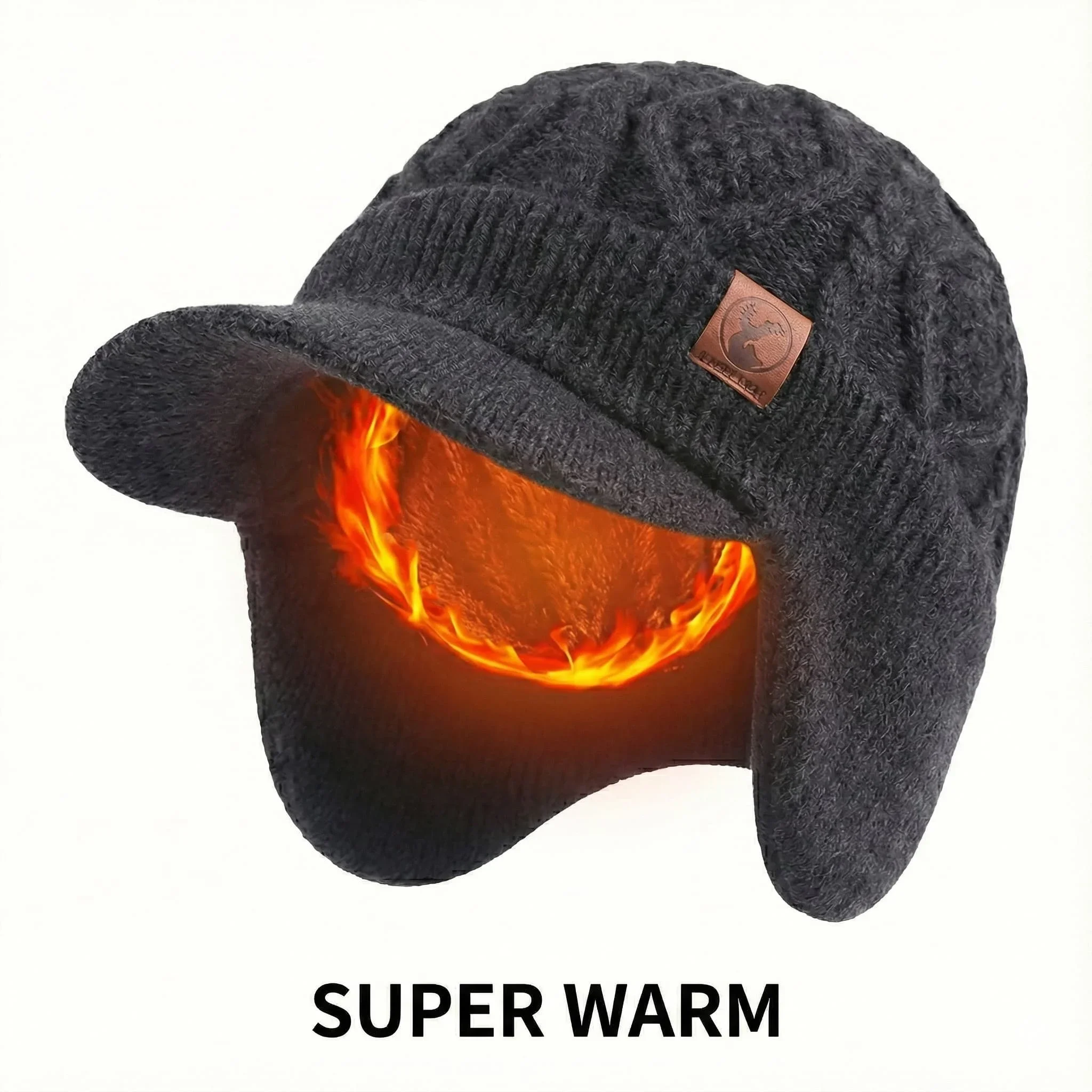 SUPER WARM Winter Beanie Hat Men Women Thick Fleece Lined Cap with Earflaps Visor Brim Outdoor Windproof Ski Snow Hat Knit SUPER WARM Winter Beanie Hat Men Women Thick Fleece Lined Cap with Earflaps Visor Brim Outdoor Windproof Ski Snow Hat Knit