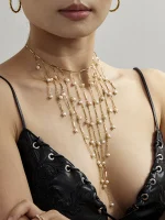 Sweet Collar Cascade Fringe Necklaces 18k Gold Plated Waterproof Non Tarnish Stainless Steel Long Tassels Necklace For Women 4