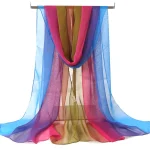 Women Foulard Gradient Solid Color Chiffon Georgette Scarf Bandana Elegant Long Shawl Hijab Summer Sun Protection 3