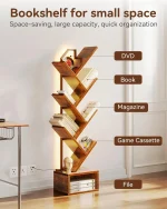6-Tier Narrow LED Bookshelf with Cabinet, Vintage Wood & Steel Storage for Small Spaces, Home Decor 4