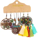 Colorful Tassels Earrings Set Ethnic Women Geometric Round Bronze Metal Drop Vintage Boho Wholesale Jewelry Party Gifts 5