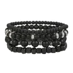 4Pcs/Set Black Gall Stone Volcanic Stone Wood Beads Multi-layer Men's Combination Elastic Bracelet For Couple Friends Jewelry 4