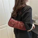PU Leather Baguette Bag: Two-Pocket Top Handle & Shoulder Bag for Women | 2025 Fall/Winter Solid Color Y2K Vintage Style 4