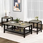 3 Piece Living Room Table Set Industrial Coffee Table with 2 Square End Tables Metal Frame for Apartment Home Office ,Customized