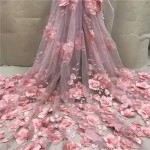 White 3D Beads Lace Fabric 2026 High Quality Mesh Embroidery Applique 3D Flower Tulle Nigerian Lace Fabrics For Bridal LY1355 4