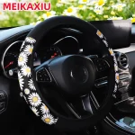 Women's 38CM Steering Wheel Cover Cherry Blossom  Chrysanthemum Check Spider Web Design Printed Car Accessory without Inner Ring 2