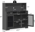 Wine Bar Cabinet with LED Light, Liquor Cabinet with Glass Holder,Storage with Wine Racks,Wine Cabinet with Mesh Door (Black) 2