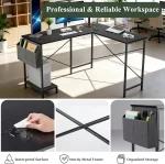 50 Inch L Shaped Reversible Corner Desk with CPU Stand & Storage Bag, Sturdy Metal Frame for Home Office Gaming 4