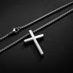 New Stainless Steel Cross Pendant Necklace for Men Women Minimalist Jewelry Male Female Necklaces Chokers Silver Color 4