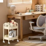 Rolling wheel Kitchen Cart Waterproof 2 Tier Anti-Slip Cart Shelf for Skin Care Products Sauce Bottles Small Storage Trolley 3
