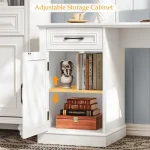L-Shaped Executive Desk with Drawers, Charging Station, Storage, Rustic Cream White Home Office Desk 4
