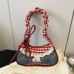 Shoulder Bag Crossbody Bag Korean Fresh Style Large Capacity Plaid Handheld Commuter Bag Mini Bags Vintage Korean Outfits Bag 6