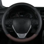 1PC New PU Leather Splicing Leather Anti-slip Wear Four Seasons Universal Steering Wheel Cover Black pink 2