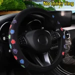 Women's 38CM Steering Wheel Cover Cherry Blossom  Chrysanthemum Check Spider Web Design Printed Car Accessory without Inner Ring 6