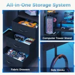 L Shaped Gaming Desk With Shelves Storage Drawers 52'', Black Computer Desks With LED Lights Power Outlets, Office Wood Ta 6