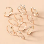 10Pcs Rings Suit For Women Gold-color Chain Ring Set Bohemian Style Coin Snake Moon Star Party Leaves Love Trend Gift Jewelry 5