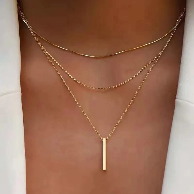Vintage Bohemian Multilayer Minimalist Necklace for Women Stick Pendant Link Chain Necklace Collarbone Collares Fashion Jewelry Vintage Bohemian Multilayer Minimalist Necklace for Women Stick Pendant Link Chain Necklace Collarbone Collares Fashion Jewelry
