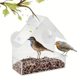 Acrylic Bird Feeder Clear Window Outside Hanging Bird Feeder House with Suction Cup for Garden Outdoor Backyard Wildlife Birding 3