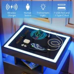 2 Set Nightstands with Wireless Charging Station, Auto Sensor 3 Color Dimmable LED Night Stand, Modern Bedside Table with 3 Dra 6