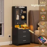 contemporary 49.2" led-lit nightstand with charging port and storage shelf 4
