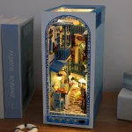 DIY Book Nook Kit Bookend Kit Wooden Doll House Bookshelf Insert Decor With Warm Light 3D Puzzle Assembly Building Model Gifts 5