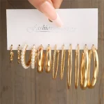 Fashion Geometric Hoop Earrings Set for Women Vintage Bohemian Pearl Gold Color Round Earring Punk Daily Wear Jewelry Gifts 2025 5
