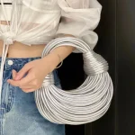 Ladies2025New Luxury Designer Handbags Hand-woven Noodle Bag Knot Bag silver Dinner Bag 4