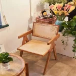 Modern Wooden Armchair with Rattan Design for Dining and Living Room Furniture Mid-Century Dining Chair with Wooden Legs 2