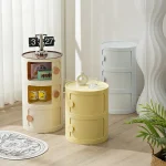 Household Nordic Bedside Table with Handle Portable Creative Round Storage Cabinet Bedroom Multi-Layer Modern Simple Plastic Sid 2