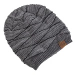 New Unisex Slouchy Winter Hats Warm Fleece Lined Beanie Cap Men Women Casual Label Decor Winter Mixed Color Knitted Hats 3
