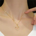 Trendy Heart Stainless Steel Zirconia Necklaces For Women Girls Love Gold Color Metal Necklace Party Birthday Daily Jewelry 5