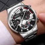 Fashion Men's Watches Stainless Steel Band Analog Quartz Wristwatch with Calendar 4