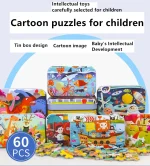 Hot New 60 Pieces Wooden Puzzle Toys for Children Cartoon Vehicle Animal Wood Jigsaw Baby Learning Educational Toy Kids Gift 2