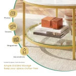 JHK 31IN Marble Round Coffee Table For Living Room 2-Tier Center Counter with Storage Metal Frame Glass Base Tables Modern 5
