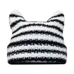 New Japanese Streetwear Harajuku Beanie Little Devil Striped Knitted Hat Women Girls Autumn Winter Cute Cat Ears Cap 6